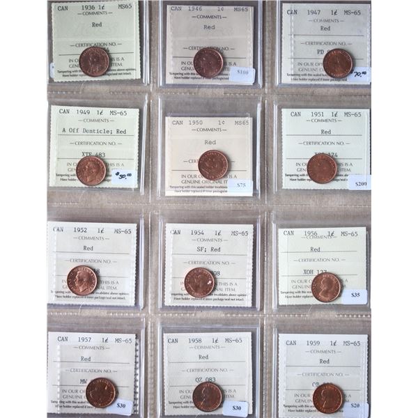 1936 1¢ 1946, 1947, 1949 A Off, 1950, 1951, 1952, 1954 SF, 1956, 1957, 1958, 1959, lot of 12 coins I