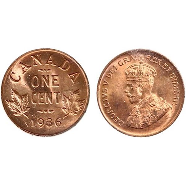 1936 1¢ ICCS Gem Mint State-65RED.  A radiant 100% full lustre and red example.  Superb example.