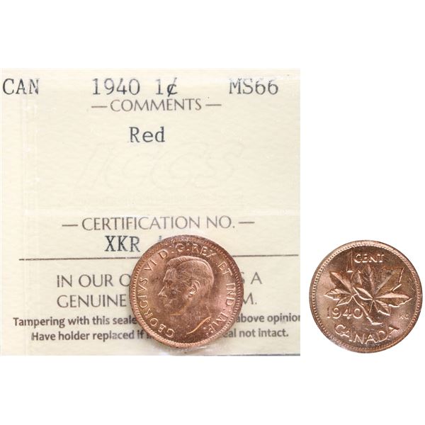 1940 1¢ ICCS Superb Gem Mint State-66RED. Full red