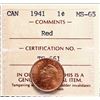 Image 2 : 1941 1¢ ICCS Gem Mint State-65RED.  A nice lustrous Gem 100% Red example.