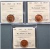 Image 1 : 1947 1¢, 47 ML Ptd, and 1947 ML Blunt, all ICCS Gem Mint State-65RED, lot of 3 coins.