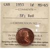 Image 2 : 1953 1¢ SF ICCS Gem Mint State-65RED.  Very scarce in top condition.  Rarely seen and offered.  Don'