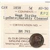 Image 2 : 1858 5¢ Large Date Weak Strike Harshly Cleaned ICCS About Uncirculated-50. Actually not a bad coin. 