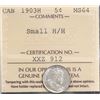 Image 2 : 1903H 5¢ Small H/H ICCS Choice Mint State-64  Rarely offered
