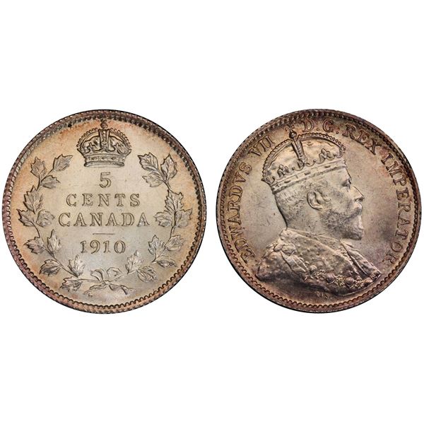 1910 5¢ Ptd Lvs PCGS Superb Gem Mint State-66.  A stunning superb gem example with fully lustrous fi
