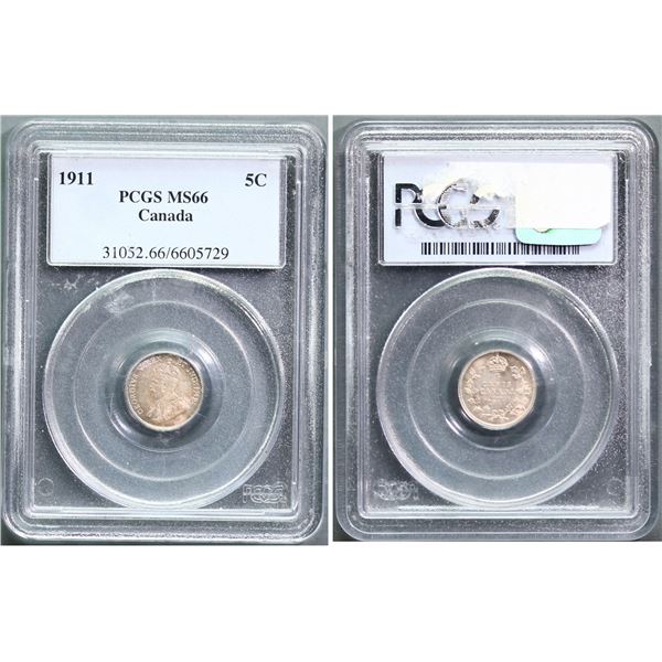 1911 5¢ PCGS Superb Gem Mint State-66.  Superb gem issue displaying appealing soft obverse tones.