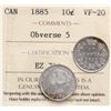 Image 1 : 1885 10¢ Obv.5 ICCS Very Fine-20.  Scarce obverse type