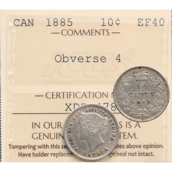 1885 Obv. 4 10¢ ICCS Extra Fine-40