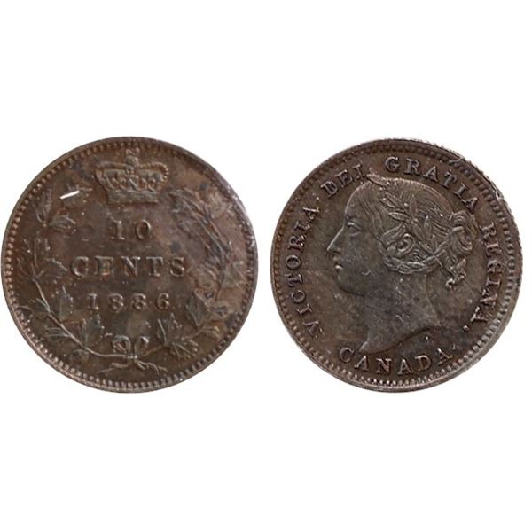 1886 10¢ Obv 4 Large Knobbed 6 ICCS About Uncirculated-50.  Scarce variety.