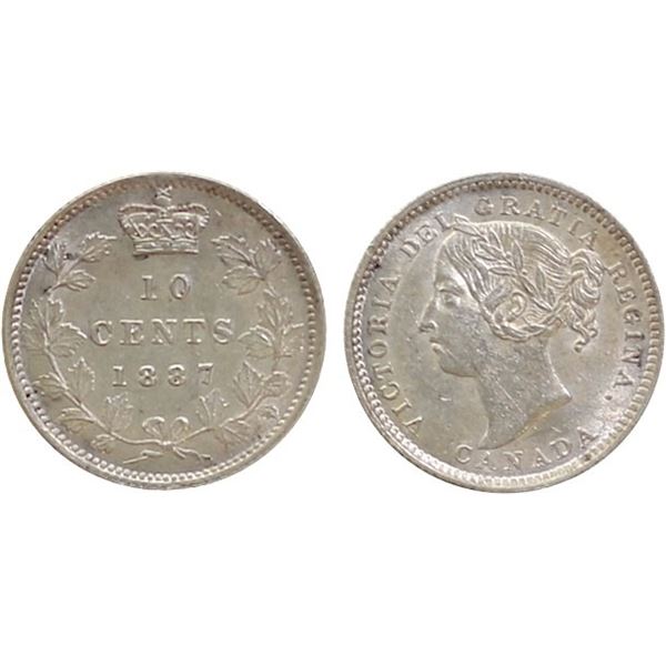 1887 10¢ "7/7" ICCS Choice About Uncirculated-58 Lustrous and very attractive.  Variety seldom seen 