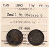 Image 1 : 1892 10¢ Small 9, Obv.6 ICCS Choice Very Fine-30