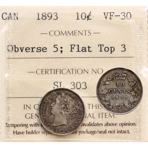 1893 10¢ FT3, Obv.5 ICCS Choice Very Fine-30