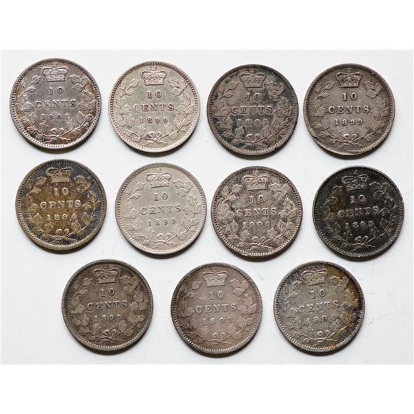 1893 10¢ FT to 1901.  Lot of 11 coins VF and better on average w/some exceptions.