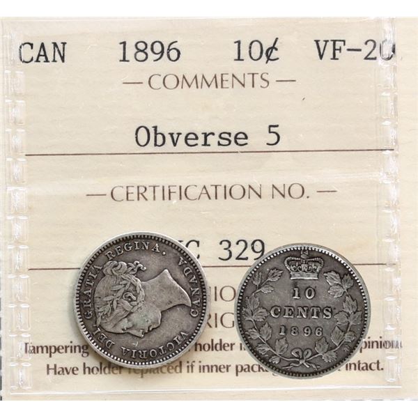 1896 10¢ Obv.5 ICCS Very Fine-20