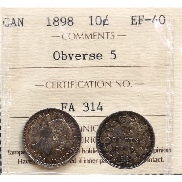 1898 10¢ Obv.5 ICCS Extra Fine-40