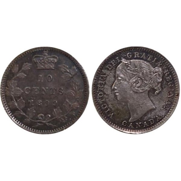 1899 10¢ "Large 9's" ICCS Choice Mint State-63.  A superior example of this sought after variety.