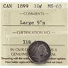 Image 2 : 1899 10¢ "Large 9's" ICCS Choice Mint State-63.  A superior example of this sought after variety.