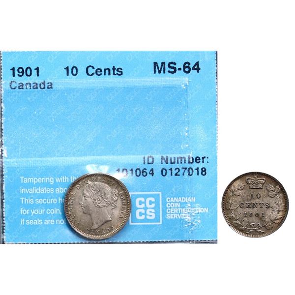 1901 10¢ CCCS Choice Mint State-64.  A very flashy example with great eye appeal.