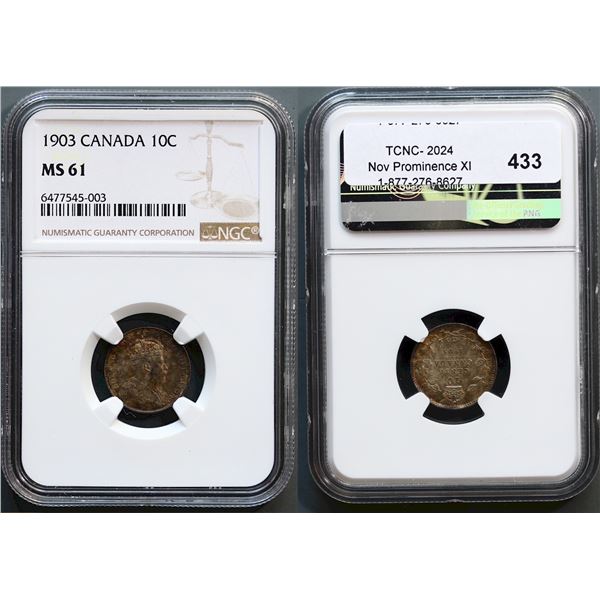 1903 10¢ NGC Mint State-61.  Deep rustic tones.