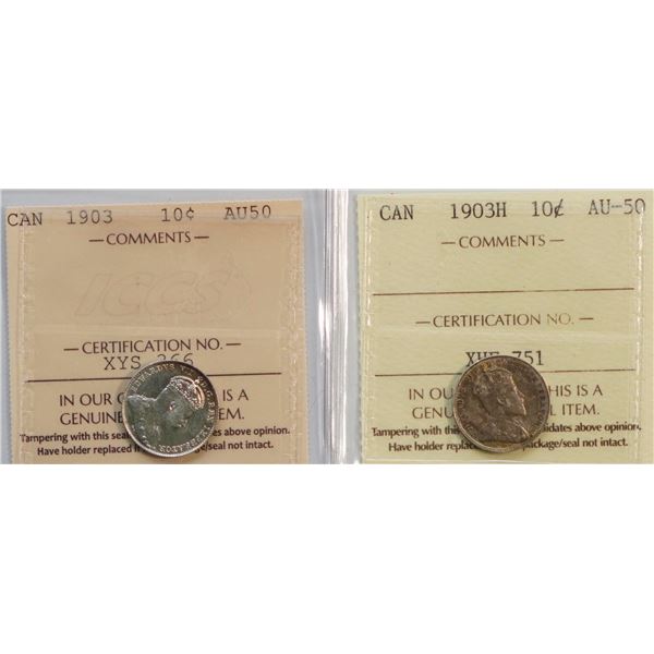 1903 10¢ &1903H both ICCS About Uncirculated-50.