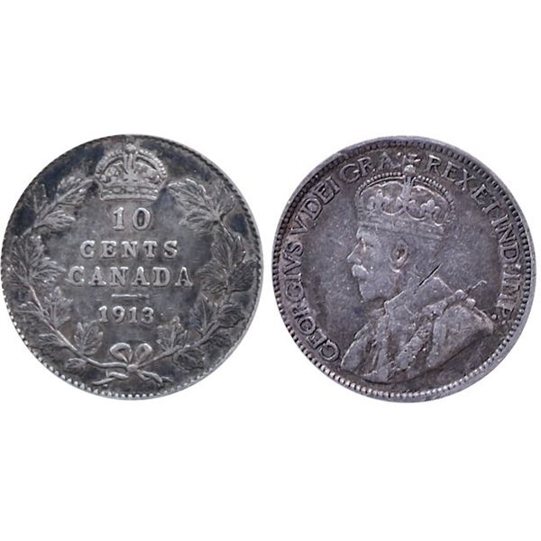 1913 10¢ Broad Leaves ICCS Very Fine-20.  Nice grade for example.