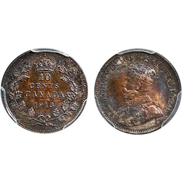 1913 10¢ Small Leaves PCGS Superb Gem Mint State-66.  Sublime example displaying intense varying rai