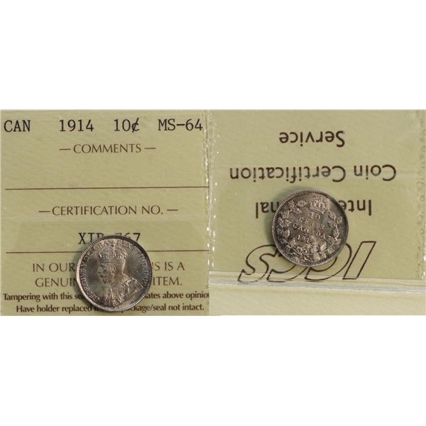 1914 10¢ ICCS Choice Mint State-64.
