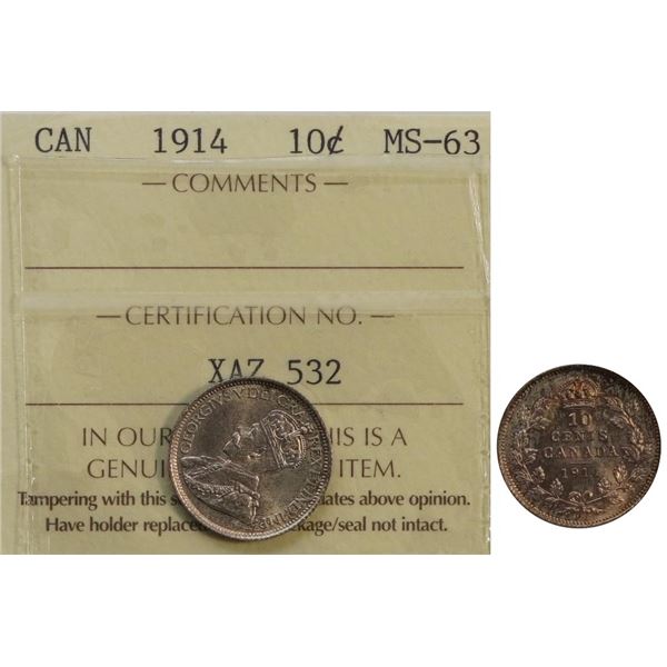 1914 10¢ ICCS Choice Mint State-63.