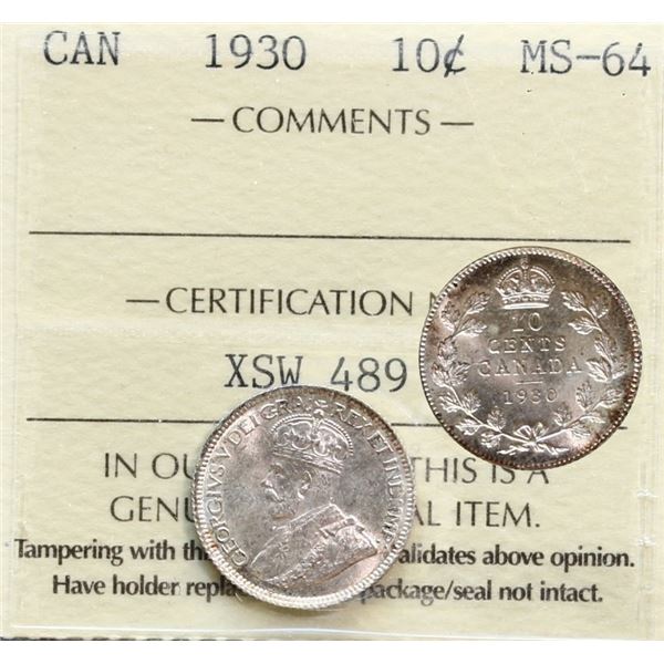 1938 10¢ ICCS Choice Mint State-64.