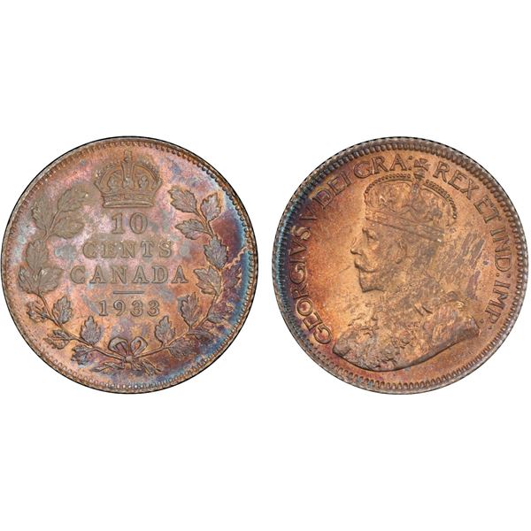 1933 10¢ PCGS Superb Gem Mint State-66.  Sublime example displaying intense sunset tones.