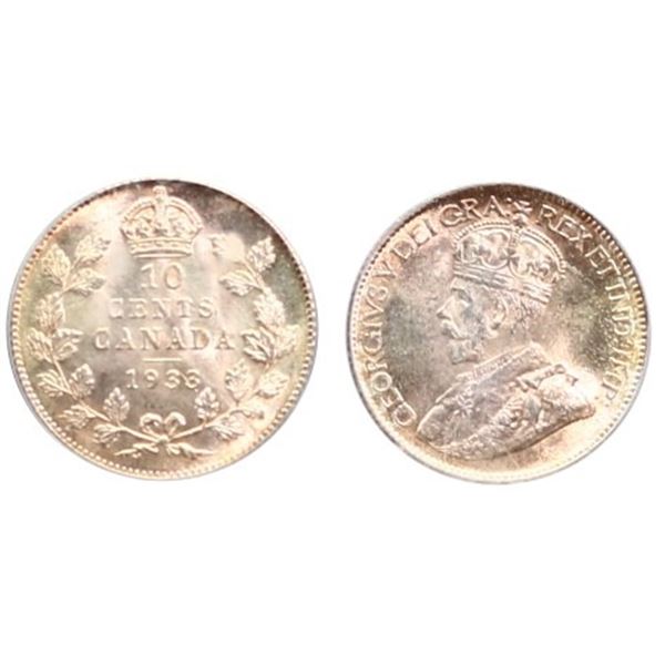 1933 10¢ PCGS Gem Mint State-65.  Fully lustrous gem example with soft sunset tints.