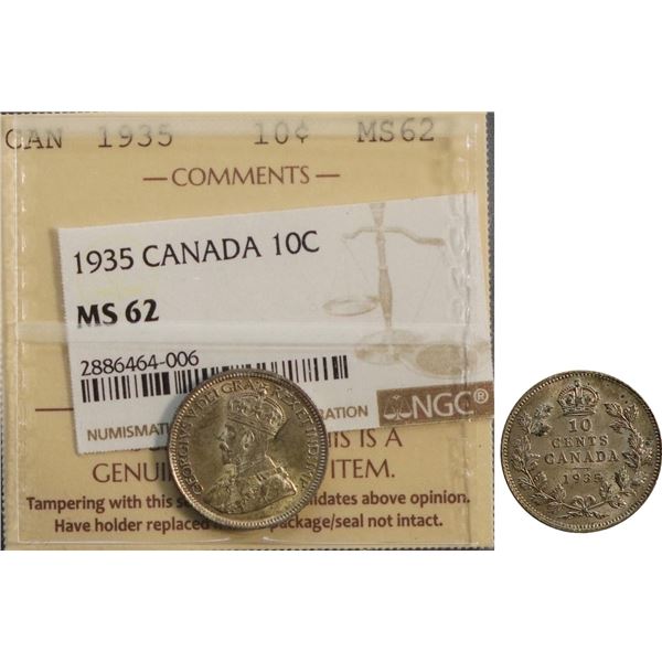 1935 10¢ ICCS Choice Mint State-62.