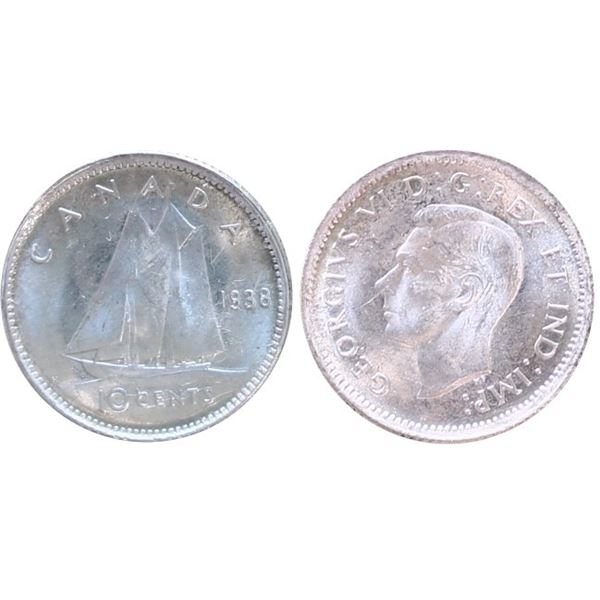 1938 10¢ ICCS Gem Mint State-65.  Gem blast white example.