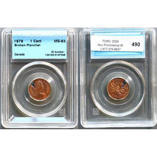 Error; 1979 1¢ CCCS Choice Mint State-63 - Broken planchet