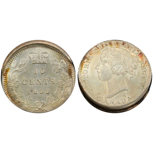 Error Coin;  1899 10¢ PCGS Mint State-61.  Designated as broadstruck (Cap strike), could also descri