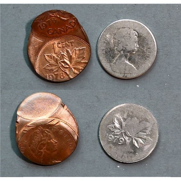 Error Coin;  1979 10¢ Struck on foreign planchet, weighs 2,1 grs, looks silver (non magn) & 1978 1¢ 