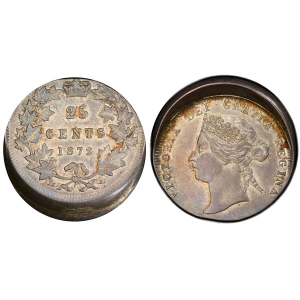 Error Coin;  1872H 25¢ PCGS Choice About Uncirculated-55.  Designated as Struck 15% Off-Centre(Cap s