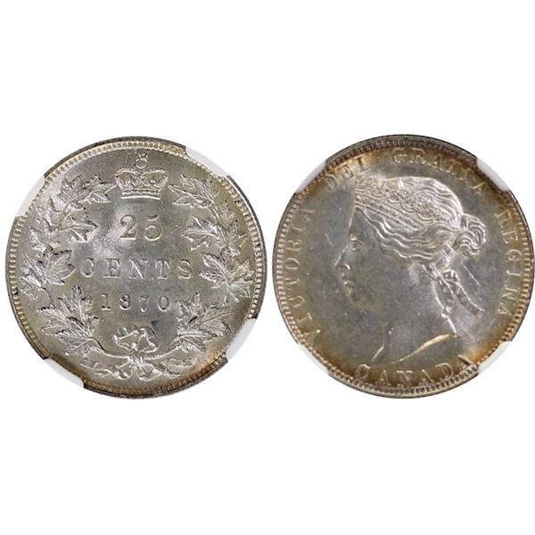 1870 25¢ NGC Choice Mint State-62, A superb example with great lustre.