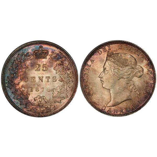 1874H 25¢ PCGS Choice Mint State-63+.  A superior example, very attractive example.