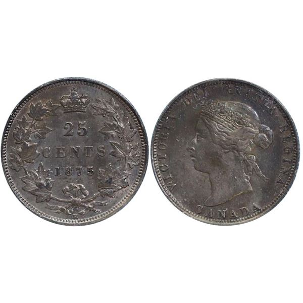 1875H 25¢ "Pointed 5" CCCS Choice Very Fine-30.  Scarce key date with nice eye appeal and remaining 