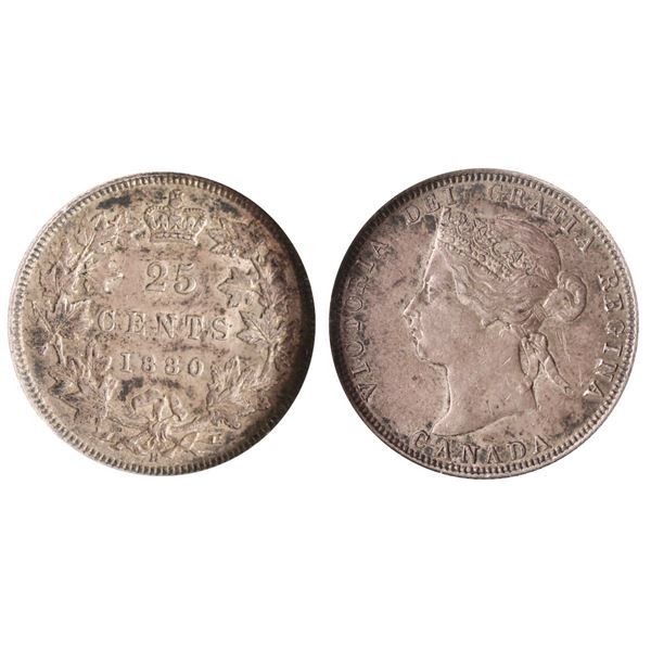 1880H 25¢ Narrow 0 NGC Choice About Uncirculated-53.  Deep grey tones.