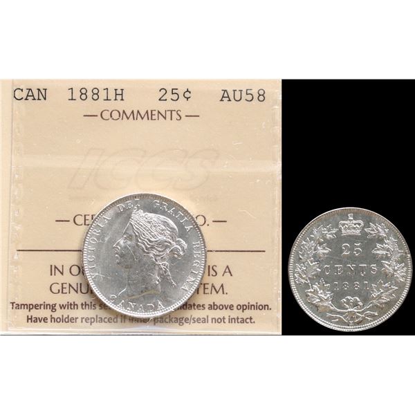 1881H 25¢ ICCS Choice About Uncirculated-58  Fully brilliant and lustrous.