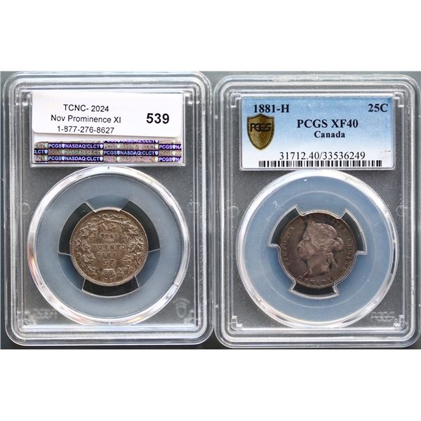 1881H 25¢ Extra Fine-40 & 1905 Choice About Uncirculated-53.  Lot of 2 PCGS Graded coins.