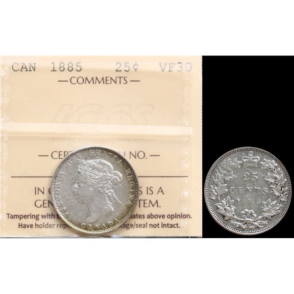 1885 25¢ ICCS Choice Very Fine-30.  Key date