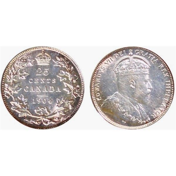 1904 25¢ PCGS Choice About Uncirculated-55.  Clear bright white issue.