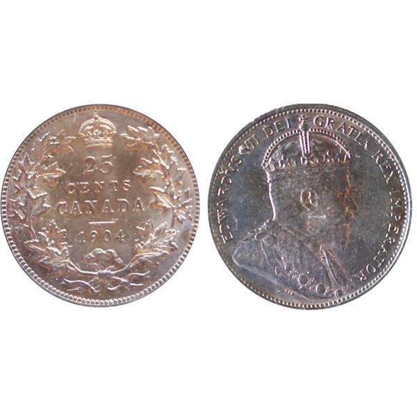 1904 25¢ ICCS About Uncirculated-50.  Scarce date.