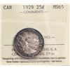 Image 2 : 1929 25¢ ICCS Gem Mint State-65.  Gem example displaying varying intensities of old rustic tints.