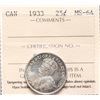 Image 2 : 1933 25¢ ICCS Choice Mint State-64.