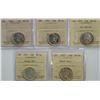 Image 1 : 1946 25¢, 1947, 1952 LR, 1953 LD, and 1953 SD, all ICCS Choice Mint State-64, lot of 5 coins.