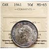 Image 2 : 1941 50¢ ICCS Gem Mint State-65.  Gem scattered silver to grey tones.